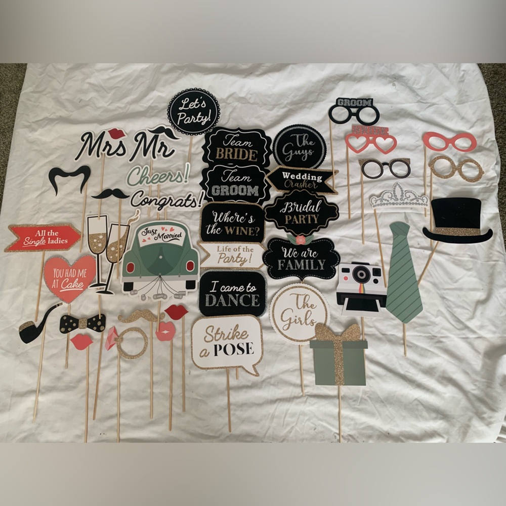 Wedding Photo Booth props 39 items with sticks